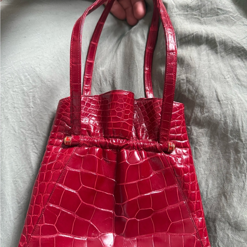 Judith Leiber Red Crocodile-Embossed Clutch